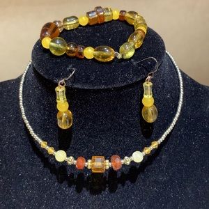 Choker earring bracelet set yellow orange